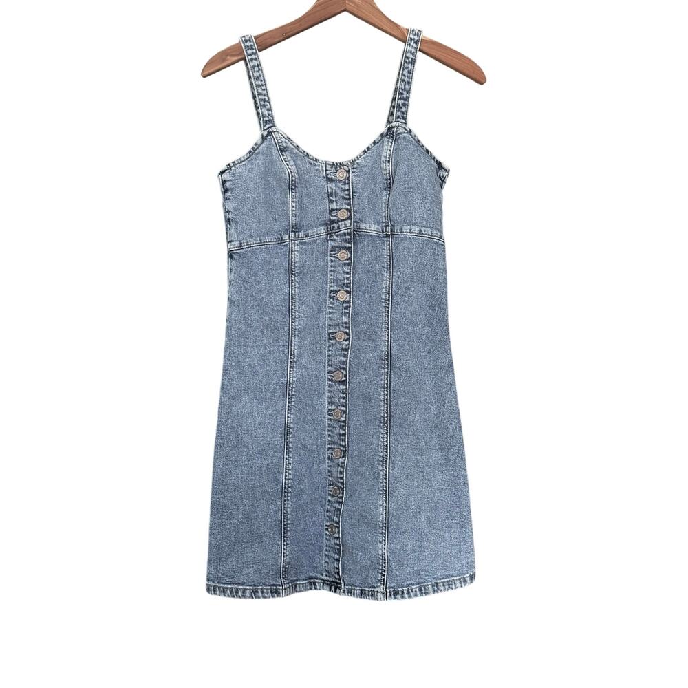 GAP Denim Button-Front Mini Dress Light Wash Jean Strappy Size 2 Y2K Sweetheart